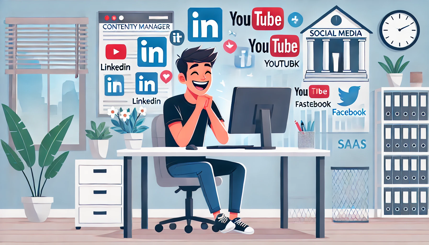 un entrepreneur heureux de poster un article sur le net si vite avec Postmania