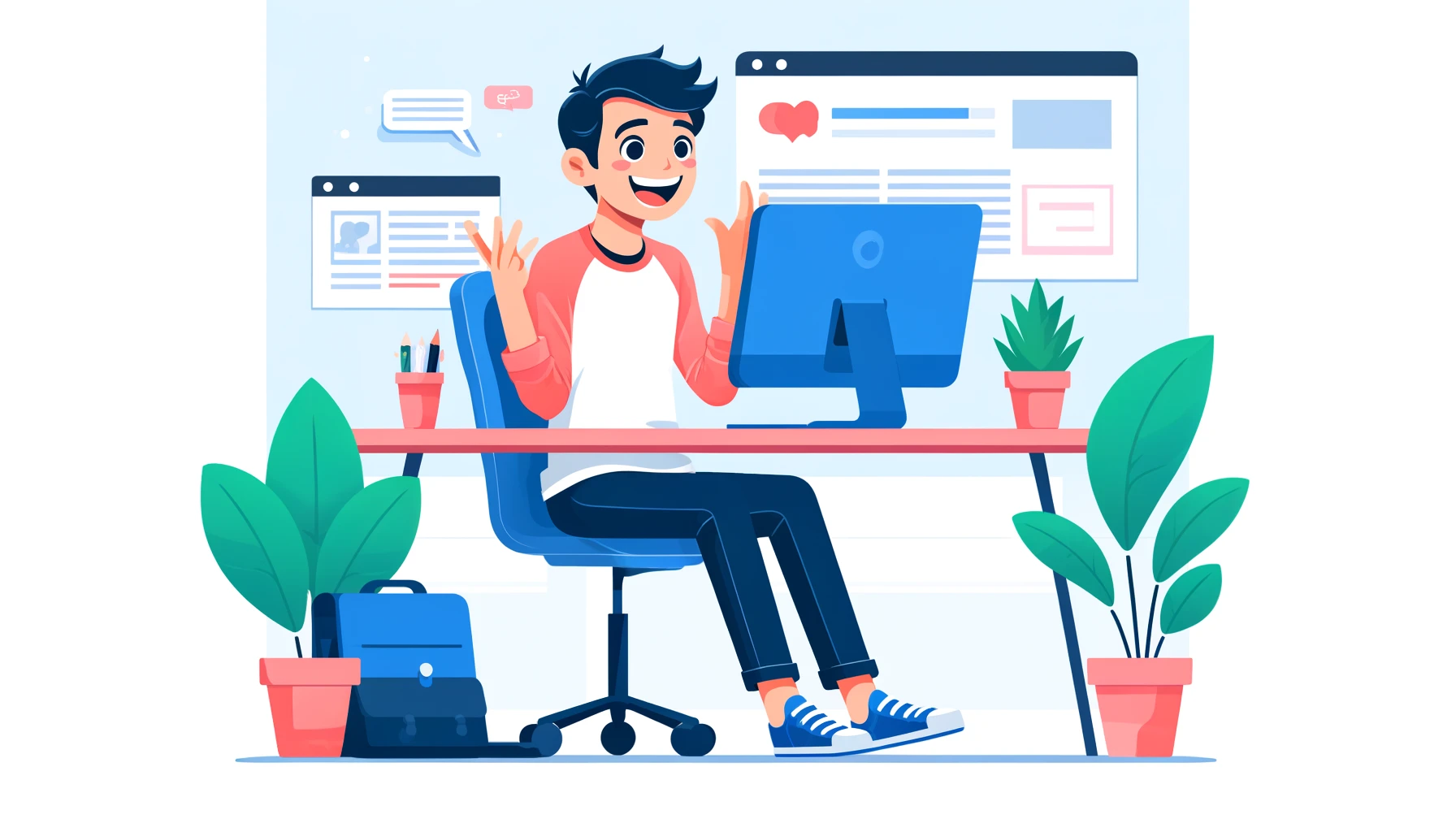 un entrepreneur heureux de poster un article sur le net si vite avec Postmania